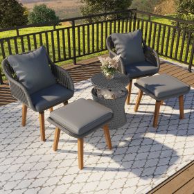 K&K 5 Pieces Patio Furniture Chair Sets, Patio Conversation Set With Wicker Cool Bar Table, Ottomans,Outdoor Furniture Bistro Sets for Porch,Backyard,
