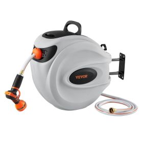 VEVOR Retractable Hose Reel Water Hose Reel 100'x1/2" 180° Swivel Wall-Mounted,Garden Water Hose Reel with 9-Pattern Nozzle,Automatic Rewind, Lock at