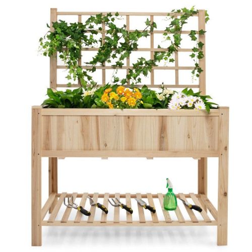 Raised Garden Bed Elevated Wooden Planter Box with Trellis Raised Garden Bed Elevated Wooden Planter Box with Trellis