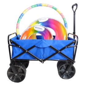 Folding Wagon Garden Shopping Beach Cart (Blue)