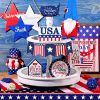 10 Pieces Tiered Tray Decor Farmhouse Mini Wood Signs Decorations for independence Day Easter Bee Lemon Sunflower Party Decoration(Patriotic Style)