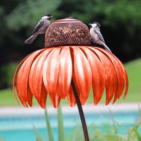 Bird Feeder Bottle with Stand Metal Flower Shaped Outdoor Garden Decoration Pink Coneflower Bird Feeder Container Accessories (Option: ColorOrange)