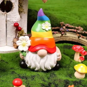 1pc Garden Rainbow Gnome Resin Statue, Faceless Doll Figure Miniature Decoration For Lawn Home Indoor Outdoor Patio Yard Garden Lawn Porch Decor (Option: colorColorful Goblin With Flowers)