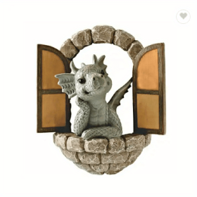 1pc Resin Dragon Sculpture, Window Front Dragon Statue, Fairy Garden Decoration, Wall Hanging For Outdoor Indoor Garden Yard Porch Balcony Patio Decor (Option: colorOpen Door Dragon)