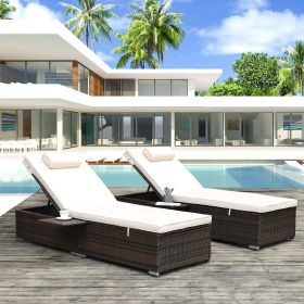 Outdoor PE Wicker Chaise Lounge - 2 Piece patio lounge chair; chase longue; lazy boy recliner;outdoor lounge chairs set of 2;beach chairs; recliner ch (Color: Beige)