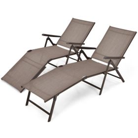 2 Pieces Foldable Chaise Lounge Chair with 2-Position Footrest (Option: Colorbrown)