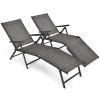2 Pieces Foldable Chaise Lounge Chair with 2-Position Footrest