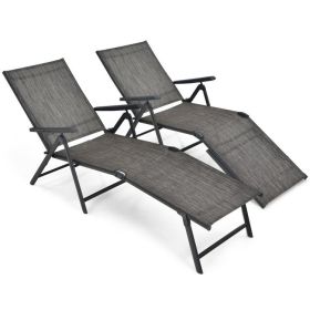 2 Pieces Foldable Chaise Lounge Chair with 2-Position Footrest (Option: ColorGray)