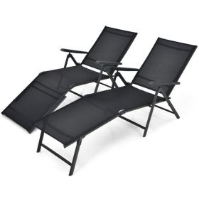 2 Pieces Foldable Chaise Lounge Chair with 2-Position Footrest (Option: ColorBlack)