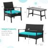 4 Pieces Rattan Conversation Set with Tempered Glass Coffee Table