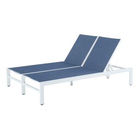 Double Chaise Lounge Outdoor Patio Aluminum Adjustable Back Lounge (Option: ColorNavy)