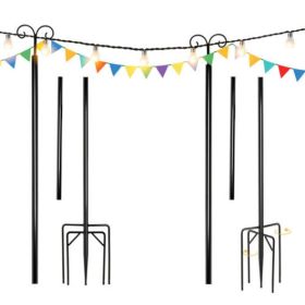 8/10 Feet 2 Pack Outdoor String Light Poles with Top Arc Hook and 5-Prong Base (Option: size8 ft)