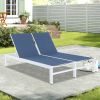 Double Chaise Lounge Outdoor Patio Aluminum Adjustable Back Lounge