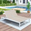 Double Chaise Lounge Outdoor Patio Aluminum Adjustable Back Lounge