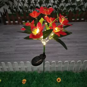 LED Solar Rose Orchid Flower Light Outdoor Garden Waterproof Simulation Lawn Lamp Wedding Party Christmas Decor Landscape Light (Option: Emitting Color7 head orchid red)