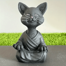 1pc Whimsical Cat Sculpture, Buddha Meditating Cat Statue, Cat Lover Gifts, Fairy Garden Animals, Decorations For Patio Yard Lawn Porch Desktop (Option: colorBlack Cat)