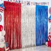 LOLStar 4th of July Decorations; Red White and Blue 3 Pack Tinsel Foil Fringe Curtains; Photo Booth Prop Streamer Backdrop for America Patriotic Party