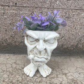 1pc Resin Planter Statue Vase, Outdoor Garden Ornaments Patio Lawn Garden Yard Entry Door Decor (Option: colorUncle Smoking)