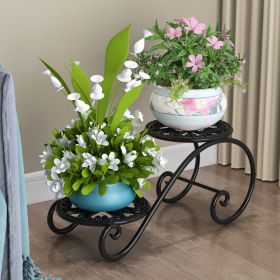2-Tier Metal Plant Stand Storage Rack Shelf Flower Pot Holder Display Shelf (Option: ColorBlack)