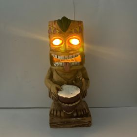 1pc, Drum Tiki Solar Light For Home And Outdoor Decor, Drum Tiki Solar Powered Flickering LED Garden Light Backyard Bongo Tiki Halloween Decoration (Option: ModelBongo Drum A)