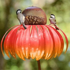 Pink Coneflower Bird Feeder Outdoor Decoration Garden Flower Picaflor Wild Bird Feeder Feeding Outside Rust Resistant Art Metal (Option: ColorOrange)